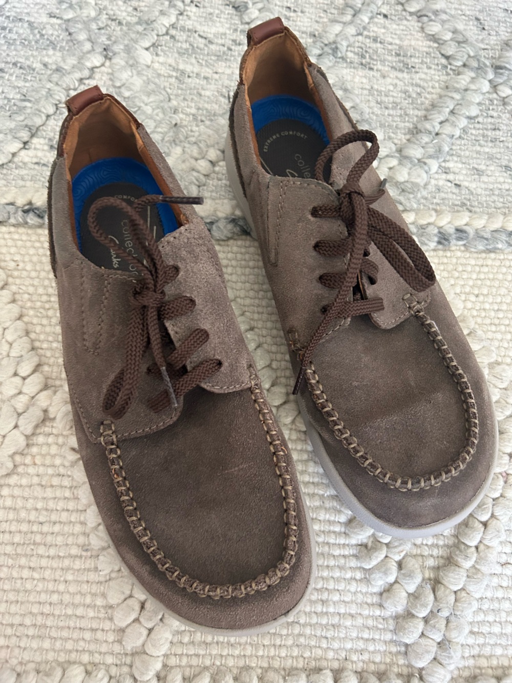 Clarks Men's Taupe Suede Moccasin-Style Lace-Up Shoes